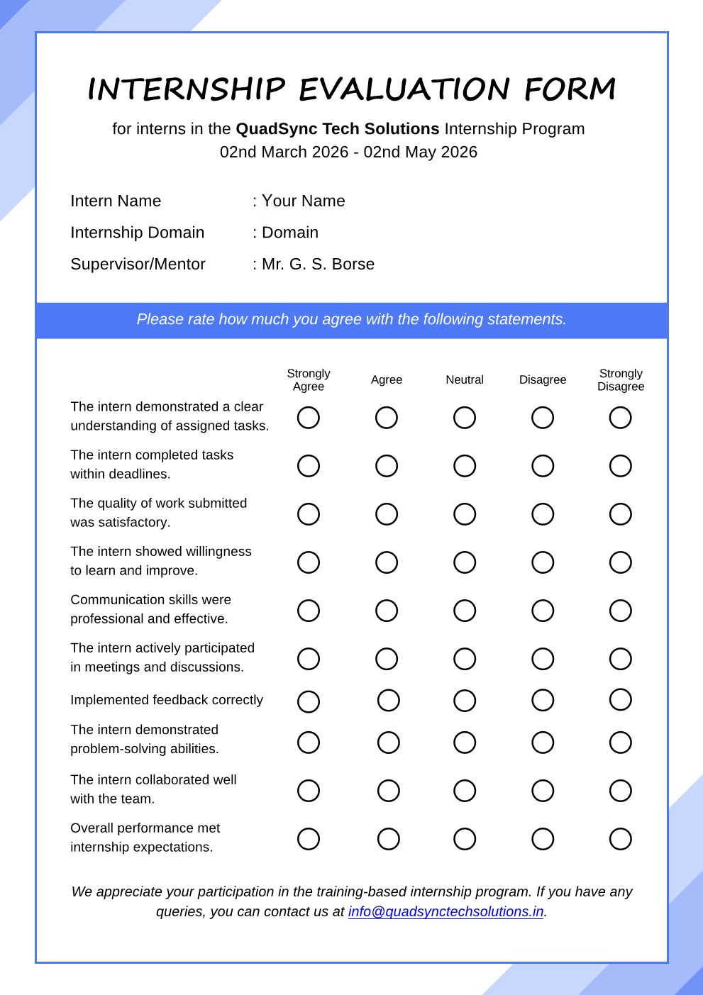 Training Evaluation Certificate
